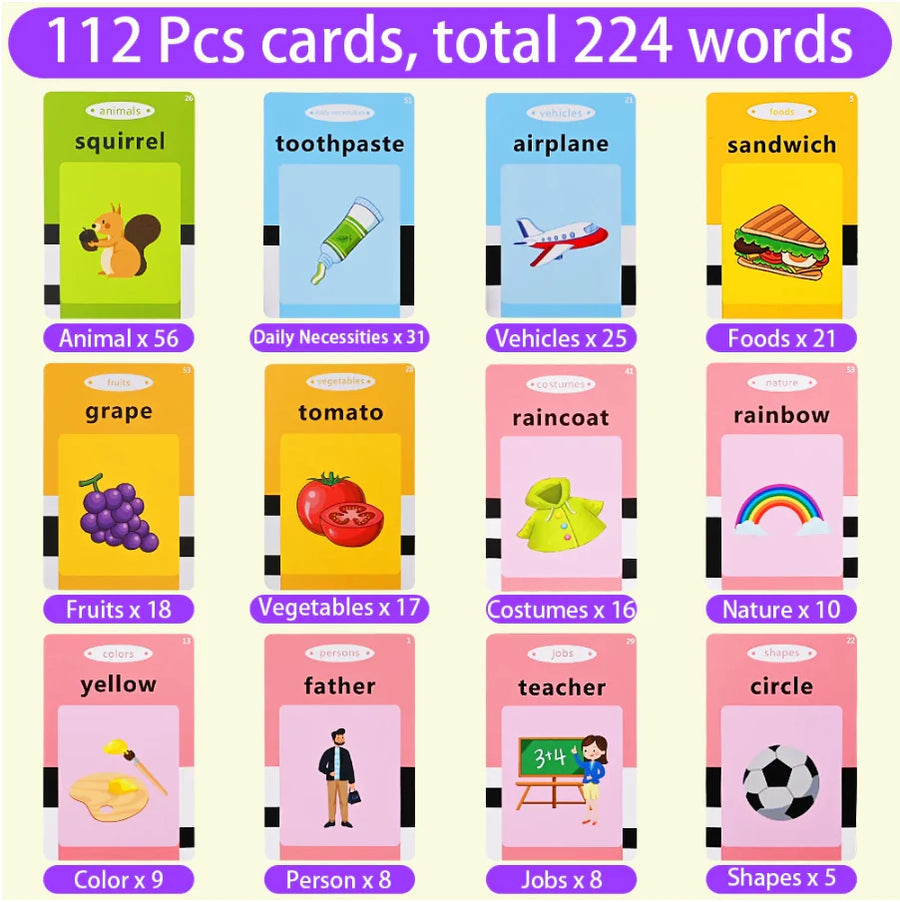 Interactive Flashcard Reader for Kids - 112 Cards